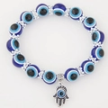 Retro blauwe Evil Eye kralenarmband met Hamsa-handbedeltje voor koppels en bescherming - Blauw