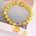 Daisy flower charm bracelet with yellow crackle beads and gold adjustable chain - Yellow