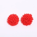 Handmade red seed bead ball stud earrings in a vibrant bohemian sphere style - Red