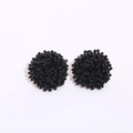 Handmade bohemian style black beaded sphere stud earrings with a glossy textured finish - Black