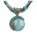 Bohemian multilayer necklace with large turquoise gemstone and crystal accents - Blue