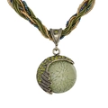 Bohemian vintage necklace with green gemstone pendant and beaded cord decoration - Green