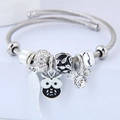 Stainless steel beaded bangle featuring owl and wing charms in a chic European style - Black