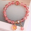Rosa Kristallarmband mit Gänseblümchen-Anhänger und roségoldenen Details für Damen - Wassermelonenrot