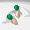 Fashionable green resin and golden leaf-shaped alloy drop earrings for women - Green (E25)