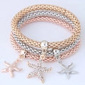 Three-piece star charm layered bracelet set in gold, silver, and rose gold finishes - Starfish Star Pendant