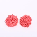 Handmade Bohemian pink beaded sphere stud earrings with intricate woven texture - Watermelon red