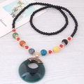 Collier long vintage œil de chat classique avec perles de cristal colorées pour automne - Vert