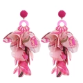 Böhmische handgefertigte Stoff-Blumenohrringe in leuchtendem Pink und Blumenmuster - Druck Magenta