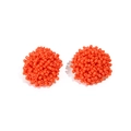 Bohemian handmade orange seed bead cluster stud earrings with vibrant round 3D texture - Orange Red