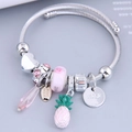 Bracciale a filo d'argento regolabile con ciondolo ananas e perle di cristallo - Rosa