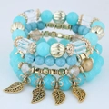Ensemble de bracelets multicouches bohèmes avec perles turquoise et breloques de feuilles - Bleu