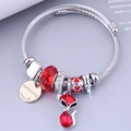 Adjustable stainless steel wire bracelet with red crystal fox charm and beads - Red
