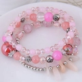 Pink bohemian multi-layer beaded bracelet set with crystal and agate stone charms - Peach Pink (3#)