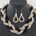 Set collana a catena intrecciata a tre toni nero oro argento e orecchini a goccia - Stile Tricolore Nero Oro e Argento (3)