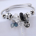 Bracciale rigido in acciaio inossidabile con ciondolo a civetta e cristalli blu - Nero