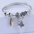 Bracciale a fune argentato con ciondolo ballerina e charm con strass scintillanti - Grigio