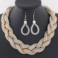 Set di gioielli con collana a catena intrecciata bicolore e orecchini a goccia abbinati - Stile Patchwork Oro e Argento (2)
