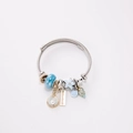 Bracciale in filo d'acciaio inossidabile argento con perline blu e ciondoli a conchiglia - Conchiglia Blu