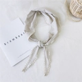 Light gray gingham cotton linen scarf with white pompom trim fringe decoration - Khaki