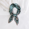 Pleated square silk scarf featuring teal geometric prints and chain patterns - 70cmx70cm / Cyan-Blue Equestrian Print (23 Crinkle Harness Green)