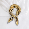 Elegant pleated gold scarf with black and white stripes and decorative patterns - 70cmx70cm / Bright Yellow Harness Pattern (24-Pleat)