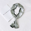 Elegant grass green skinny silk scarf with white stripes and geometric border design - Six Frame Green