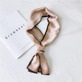 Elegant champagne silk skinny scarf with minimalist white stripes and brown edges - Six Frame Orange