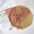 Elegant dusty pink lace triangle scarf with floral embroidery and chic bow tie detail - 20*100cm / Pink
