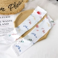 White sun protection arm sleeves with colorful fruit graffiti and artistic typography - Graffiti Slogan