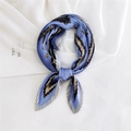 Light blue pleated organza scarf with dark blue and brown geometric chain patterns - 70cmx70cm / Light Blue Geometric Chain (27 Crinkled Saddlery Blue)