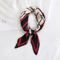 Pleated stripe silk scarf featuring red black and white geometric pattern in bowtie shape - 70cmx70cm / Red & Black Color-Block Geometric (28 Pleated Lines Black Four-Leaf)