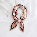 Pleated square scarf featuring peach, cream, and dark green geometric patterns - 70cmx70cm / Pink-Orange & Dark Green Color-Block (29 Wrinkled Lines Four-Leaf Pink)