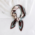 Pleated square scarf featuring geometric wave patterns in brown, beige and light blue - 70cmx70cm / Brown Beige Blue Wavy Geometric (31 Crinkle Lines Four-Leaf Brown)