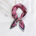 Pink pleated silk scarf featuring golden chain patterns and navy contrast borders - 70cmx70cm / Rose Pink Gold Chain Print (33-Pleat Gold Chain Leather Strap Rose Red)