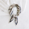 Pleated square scarf featuring vintage gold chain and belt patterns in white and navy - 70cmx70cm / Beige Belt Chain (35 Textured Gold Chain & Leather Strap)