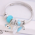 Bracciale regolabile in acciaio inossidabile con ciondoli civetta e occhio blu argento - Blu Lago