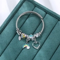 Bracciale con ciondoli in argento stile boho con arcobaleno, cuore e carrozza zucca - Blu