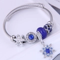 Bohemian style beaded bracelet with snowflake charms and blue stones on stainless steel - Blue