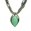 Bohemian necklace with green teardrop pendant and multi-strand green beaded rope chain - Green Waterdrop