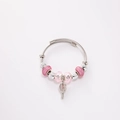 Bracciale rigido in acciaio intrecciato argento con perle rosa e ciondolo a mongolfiera - Stile Perla Rosa Mongolfiera