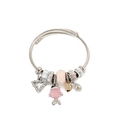 Bracciale in filo d'argento con ciondolo a pesce rosa, cuore di cristallo e perline - Rosa