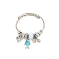 Bracciale a perline argento con ciondolo a pesce blu e cuori su filo d'acciaio rigido - Blu