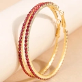 Sparkling oversized gold hoop earrings with red crystal rhinestones for women fashion - Gold Base Red