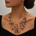 Bohemian multilayer colorful crystal bead necklace and earring jewelry set for women - Shell Colorful