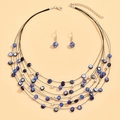 Bohemian multi-layer necklace and earring set with blue shells and crystal beads - Royal Blue Shell