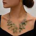 Bohemian multilayer necklace and earrings set with green turquoise and crystal beads - Crushed Stone Green