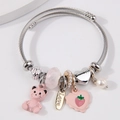 Verstellbares Edelstahl-Armband mit rosa Bär, Herz und Love-Anhängern für Damen - Rosa