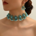 Conjunto de joyas bohemias con collar turquesa y pendientes de perlas - Turquesa
