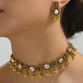 Bohemian ethnic jewelry set with sun flower necklace and earrings in vintage gold and pink - Pink